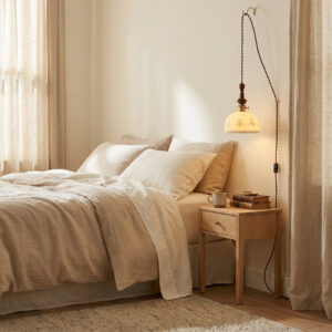 Ceramic Plug-In Swag Pendant with Wood Finial
