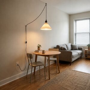 Pleated Ceramic Plug-In Swag Pendant