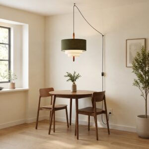 Tiered Fabric & Wood Plug-In Swag Pendant