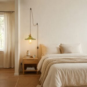 Leaf-Inspired Gold Metal & Glass Plug-In Pendant